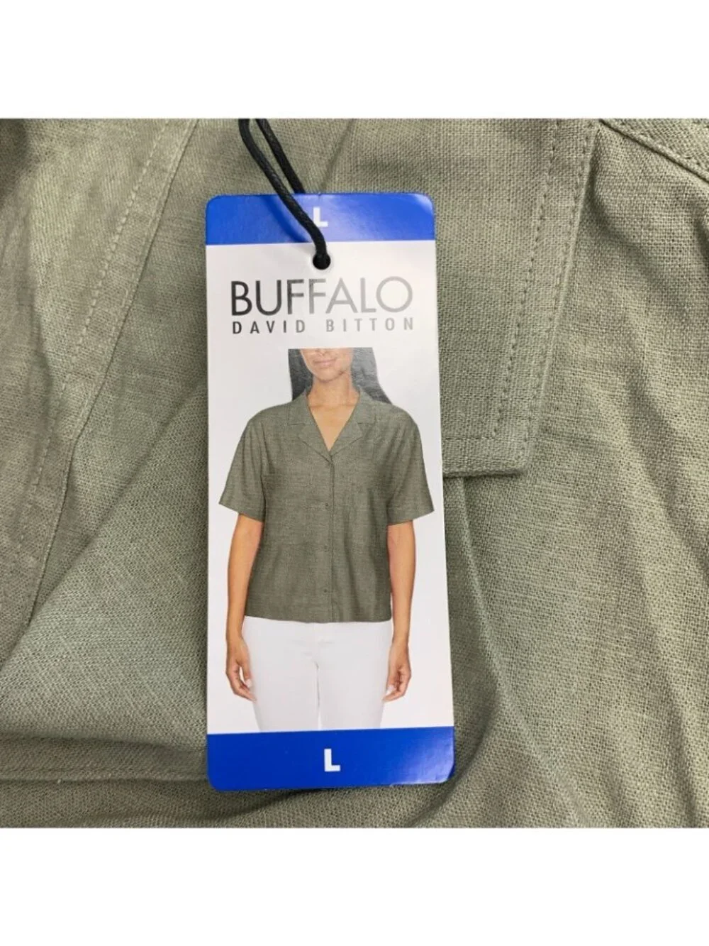 Buffalo David Bitton Women's L Green Button-Up Shirt Linen Blend M1085